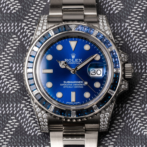 The Full set 18k white gold and sapphire Submariner ref. 116659SABR