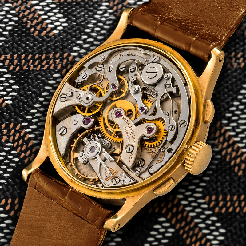 The 18k yellow gold sector dial chronograph ref. 130 retailed by Walser Wald